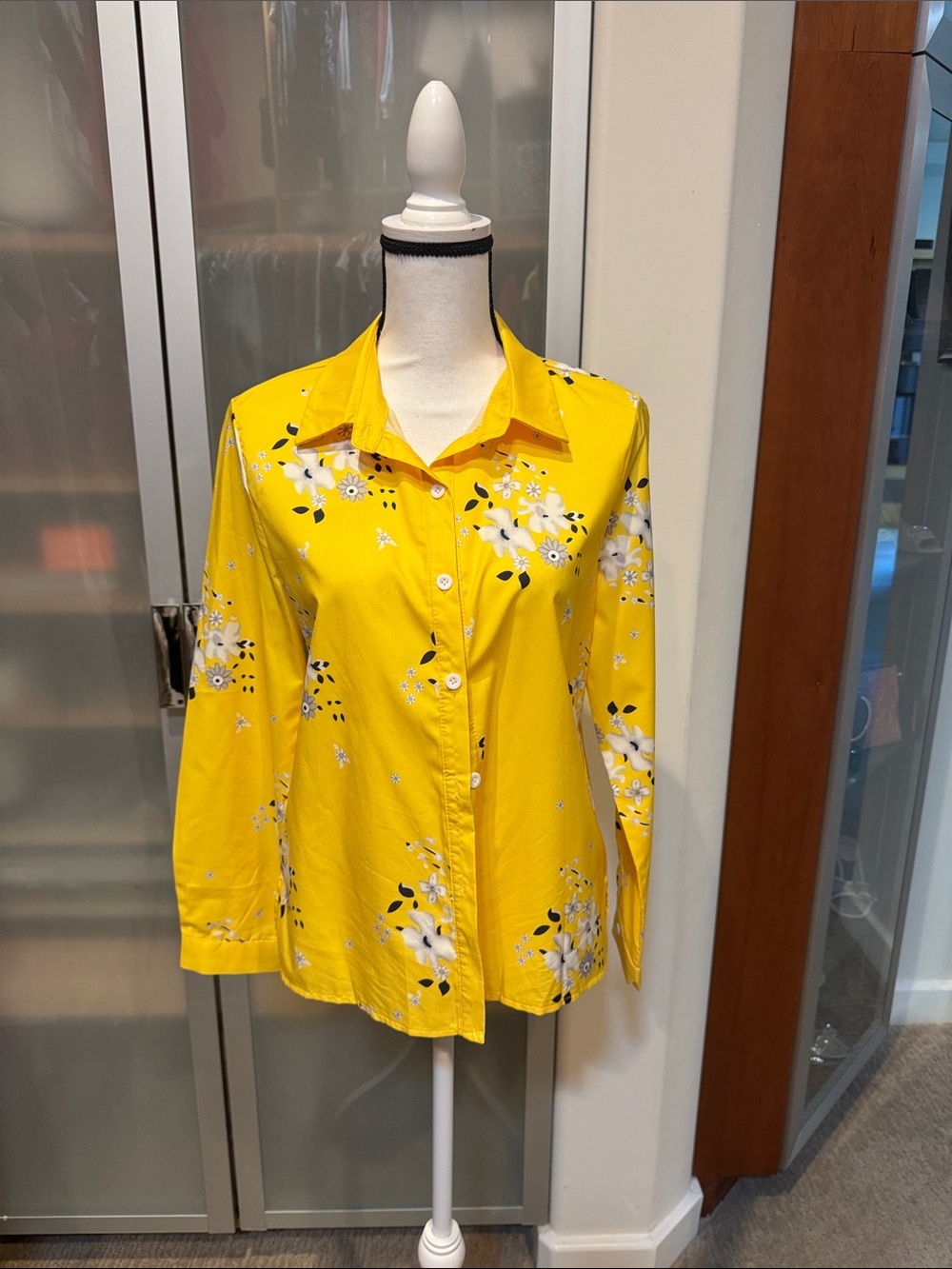 Women's Yellow Floral Button-Down Shirt